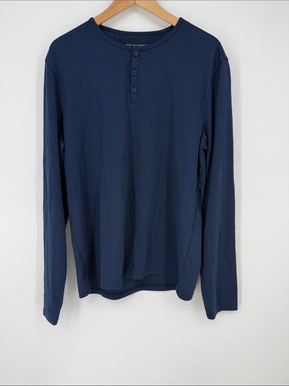 John Varvatos Long-Sleeve Navy Henley Shirt Size Large